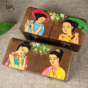 泰国实木手绘人物首饰盒分，格带盖子饰品盒，手链戒指收纳盒钥匙储物