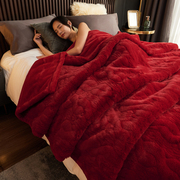 大红毛毯拉舍尔加厚双层高端结婚庆冬季保暖仿裘皮草盖毯子珊瑚绒