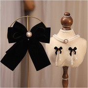 法式黑色丝绒大蝴蝶结头饰发夹，新娘头饰项链耳环，套装婚纱礼服配饰