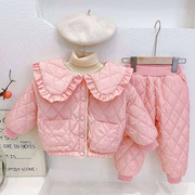 女童022冬季时髦网红女宝宝，两面穿棉衣，套装洋2气女娃娃冬款