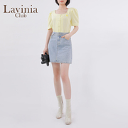 lavinia小清新短袖衬衫，女夏设计感甜美短款泡泡袖上衣r13c69h