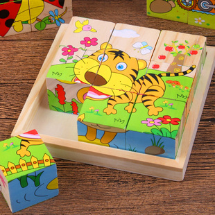儿童3d立体积木拼图木质六面，画9粒制早教益智幼儿园456岁宝宝玩具