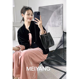 美洋meiyang黑天鹅外套，新中式古典撞色丝绒提花，旗袍盘扣上衣