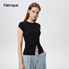 Fabrique BASIC黑色紧身短袖针织开衫女2024夏季薄款毛衣上衣