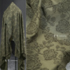 绿色玫瑰花型植物染布70%棉30%麻布，环保创意裙服装设计师面料