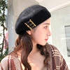 帽子女秋冬季贝雷帽圆顶画家，帽英伦风，南瓜帽毛呢铆钉韩版羊毛毡帽