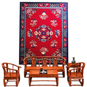中国风藏式传统古典家用客厅，茶室厚地毯，古装剧地垫道具仿羊毛酒红