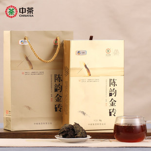 中茶陈韵金砖1kg安化黑茶，3年陈中粮(陈，中粮)金花手筑茯砖茶