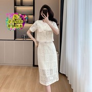 2024夏韩版优雅复古气质减龄显瘦蕾丝连衣裙两件套高级轻奢小礼服