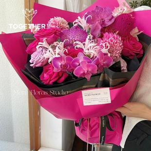 情人节黑粉色系辑  芭比粉黑色 鲜花花束包装纸玫红色系列