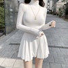 加绒连衣裙女2023秋冬白色高领长袖打底裙修身显瘦性感气质A字裙