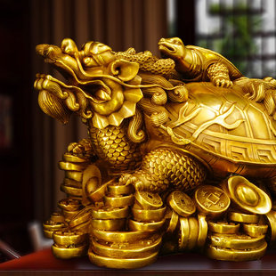 铜龙龟摆件招财八卦，母子龙头龟黄铜，金钱龟家居客厅办公室桌装饰品
