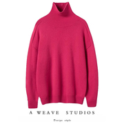 高姿态好货~耀眼的一件玫红色羊绒衫高领，毛衣宽松套头羊绒针织衫