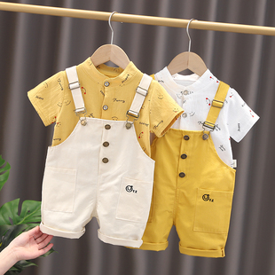 宝宝背带裤套装1一2-3岁0男童夏装洋气，婴幼儿童潮女童短袖两件套4