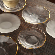 透明锤纹玻璃杯垫功夫茶具品茗杯，小茶杯茶托，隔热茶道垫子中式禅意