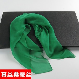微瑕疵翠绿色小方巾丝巾，纯色桑蚕丝，春秋夏季纯真丝围巾