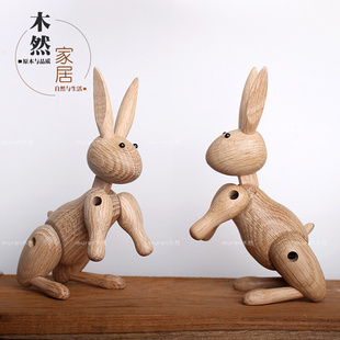 ins木质兔子摆件儿童房桌面摆设木偶生肖实木关节兔新年礼物