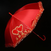 婚庆结婚红色伞婚礼红雨伞，新娘伞女方，出嫁蕾丝边长柄古风红伞婚伞