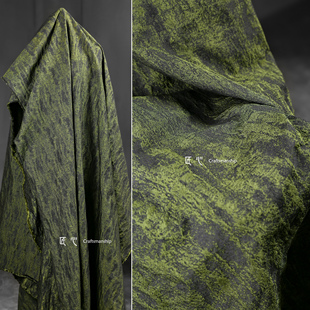 绿地 绿色鎏黑人棉提花 凹凸肌理挺括立体西装外套服装设计师面料