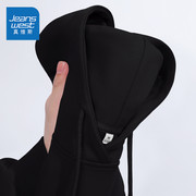 真维斯卫衣女款2023小众，设计感黑色连帽高级感显瘦外套潮