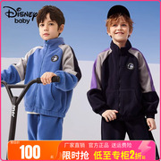迪士尼男童摇粒绒运动外套2024春装儿童休闲上衣男孩抓绒卫衣