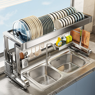 帅仕304不锈钢水槽置物架厨房洗碗槽碗碟收纳水池多功能沥水碗架