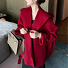 韩剧女主穿搭赫本风时髦减龄斗篷式外套女氛围感洋气红色毛呢大衣