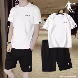 乔丹运动套装男2024夏季短袖t恤五分短裤休闲跑步健身两件套