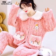 冬季睡衣女加厚加绒法兰绒，珊瑚绒保暖套装家居服，兔兔可爱睡衣外穿