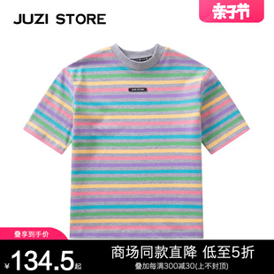 juzistore童装夏季纯棉，细腻粗针彩虹条纹短袖，连衣裙女童1126508