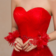 新娘手套红色婚纱，礼服旗袍秀禾服短款韩式结婚甜美花朵蕾