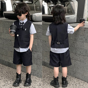 男童短袖衬衫马甲三件套英伦风夏韩版礼服儿童西服六一演出服套装