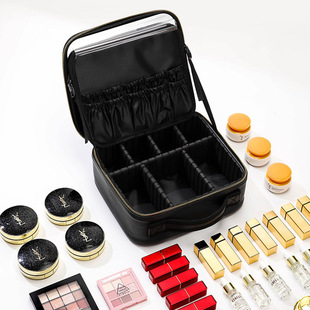 简约大容量化妆包跟妆师专业化妆箱带镜子LED灯便捷工具箱收纳盒