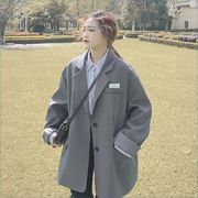 黑色西装外套女2023秋冬韩版宽松时尚单排扣卡其色灰色紫色