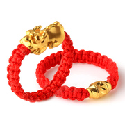 黄金DIY红绳单圈足金貔貅珠黄金戒指3D硬金工艺手链