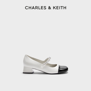 CHARLES&KEITH春季女鞋CK1-60580265优雅拼色粗跟玛丽珍鞋女鞋