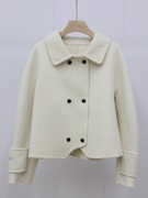 双面羊绒大衣韩版纯色，小翻领短款双排扣品质加厚羊毛外套