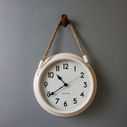 美式乡村客厅超静音挂钟简约现代金属创意麻绳卧室时钟钟表挂表