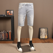 夏季薄款灰色短裤牛仔裤，2024男弹力修身高端潮流韩版五分裤子