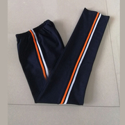 中小学生冬季加绒深藏蓝色橘条白边休闲运动裤，校服长裤子校裤