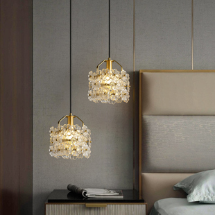 全铜轻奢卧室床头，小吊灯现代法式简约背景墙，吊灯创意个性美式灯具