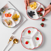 手绘陶瓷分格盘网红草莓水果餐盘，创意干果盘，小吃冷菜拼盘家用碟子