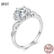 s925纯银高级感设计锆石浪漫婚戒简约时尚花纹，镀白金求婚戒指