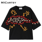 MICartsy王紫珊2022春夏夏季拼布蜥蜴T恤女短袖圆领小众设计