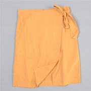 外贸黄色棉麻半身裙，16l77412高腰系带不规则，叠片春夏气质中裙