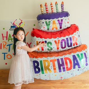 儿童生日蛋糕气球男女孩一周岁派对装饰场景布置数字户外拍照道具