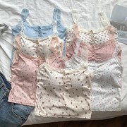 辣妹蕾丝拼接碎花吊带背心女夏季新款性感时尚显瘦带胸垫内搭上衣
