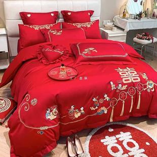 结婚四件套大红色床单被套百子图婚房喜被婚庆床上用品六件套