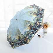 欧美蓝天白云创意复古雨伞双层折叠韩国油画遮阳伞太阳伞防紫