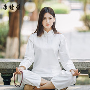 棉麻女性两件套白色禅修服居士，瑜伽服秋冬瑜伽套装ks761